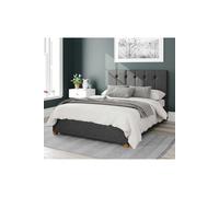 Aspire Hepburn Upholstered Ottoman Storage Bed, Saxon Twill Fabric in Charcoal | Size: Small Double Aspire Charcoal Small Double