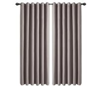 Aspire Homeware 100% Blackout Curtains for Living Room Mocha 90x90 Extra Long Linen Curtains Soft Texture Thermal Curtain 2 Panels with Tiebacks