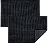 Aspire Homeware Bath Mat Non Slip Anti Mould - Black (2 Pack) 40x60 cm Chenille Bathroom Mat