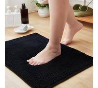 Aspire Homeware Bath Mat Non Slip Anti Mould - Black Chenille Bathroom Mat 40 x 60 cm Machine Washable Bath mats Super Absorbent Extra Soft Fluffy Shower Mat