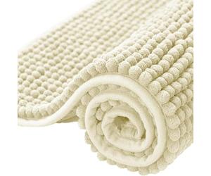 Aspire Homeware Bath Mat Non Slip Anti Mould - Cream Chenille Bathroom Mat 40 x 60 cm Machine Washable Bath mats Super Absorbent Extra Soft Fluffy Shower Mat