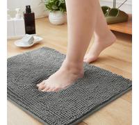 Aspire Homeware Bath Mat Non Slip Anti Mould - Grey Chenille Bathroom Mat 50 x 80 cm Machine Washable Bath mats Super Absorbent Extra Soft Fluffy Shower Mat