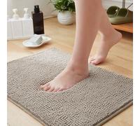 Aspire Homeware Bath Mat Non Slip Anti Mould - Khaki Chenille Bathroom Mat 40 x 60 cm Machine Washable Bath mats Super Absorbent Extra Soft Fluffy Shower Mat