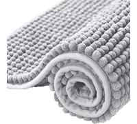 Aspire Homeware Bath Mat Non Slip Anti Mould -Light Grey Chenille Bathroom Mat 50 x 80 cm Machine Washable Bath mats Super Absorbent Extra Soft Fluffy Shower Mat
