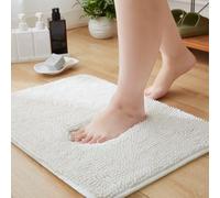 Aspire Homeware Bath Mat Non Slip Anti Mould - White Chenille Bathroom Mat 50 x 80 cm Machine Washable Bath mats Super Absorbent Extra Soft Fluffy Shower Mat