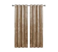 Aspire Homeware Beige Eyelet Curtains 46x54 (2 Panels) with Tie Backs - Fully Lined Velvet Curtains for Bedroom, Window Curtain for Living Room (116cm x 137cm)