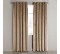 Aspire Homeware Beige Eyelet Curtains 66x72 (2 Panels) with Tie Backs - Fully Lined Velvet Curtains for Bedroom, Window Curtain for Living Room (168cm x 183cm)