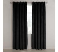 Aspire Homeware Black Eyelet Curtains 90x90 (2 Panels) with Tie Backs - Fully Lined Velvet Curtains for Bedroom, Window Curtain for Living Room (228cm x 228cm)
