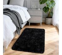 Aspire Homeware Black Rugs Living Room - Small Area Rugs 50x80cm for Bedroom Fluffy Modern Shaggy Rug Soft Non Slip Thick Pile