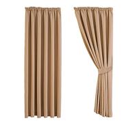 Aspire Homeware Blackout Curtains for Bedroom - Beige Pencil Pleat Window Curtains 90x90 Thermal Insulated Super Soft Tape Top Living Room Curtain Drapes Pair Panels + Tiebacks