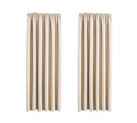 Aspire Homeware Blackout Curtains for Bedroom - Pencil Pleat Black Out Cream Curtains Thermal Insulated Room Darkening 46 x 54 inch Drop Short Living Room Curtain with Tiebacks Pair Panel