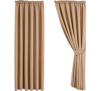 Aspire Homeware Blackout Curtains for Living Room - Beige Bedroom Pencil Pleat Curtains 66x90 inch Drop Thermal Insulated Super Soft Window Treatments Black Out Curtain + 2 Tiebacks