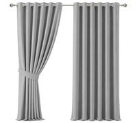 Aspire Homeware Blackout Eyelet Curtains, Light Grey 90"x108" 1 Pair | Black Out Curtains for Living Room 108" Drop, Thermal Curtains for Bedroom,Energy Saving Curtains, 2 Panels with Tiebacks
