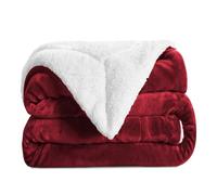 Aspire Homeware Burgundy Sherpa Fleece Blanket Reversible Christmas Throw King Size Bed Blankets Soft Fluffy Thick Large Travel Blanket Microfiber Sofa Throws for Winter (200 x 240 cm)