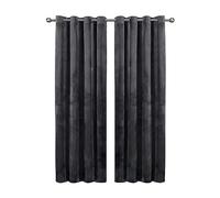 Aspire Homeware Charcoal Eyelet Curtains 46x54 (2 Panels) with Tie Backs - Fully Lined Velvet Curtains for Bedroom, Window Curtain for Living Room (116cm x 137cm)