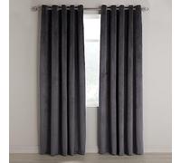 Aspire Homeware Charcoal Eyelet Curtains 90x90 (2 Panels) with Tie Backs - Fully Lined Velvet Curtains for Bedroom, Window Curtain for Living Room (228cm x 228cm)