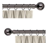 Aspire Homeware Curtain Poles Metal Plain Ball 2 Pack Extendable Curtain Pole 120 cm to 210 cm Black Nickel Adjustable Curtain Rod 28 mm Diameter with 60 mm Finials, Rings, Brackets, and Fittings Set