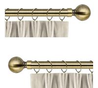Aspire Homeware Curtain Poles Metal Plain Ball 2 Pack Extendable Curtain Pole 70 cm to 120 cm Antique Brass Adjustable Curtain Rod 28 mm Diameter with 60 mm Finials, Rings, Brackets, and Fittings Set