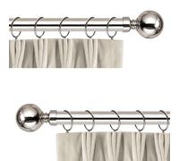 Aspire Homeware Curtain Poles Metal Plain Ball 2 Pack Extendable Curtain Pole 70 cm to 120 cm Brushed Silver Adjustable Curtain Rod 28 mm Diameter with 60 mm Finials, Rings, Brackets, and Fittings Set
