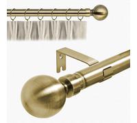 Aspire Homeware Curtain Poles Metal Plain Ball Extendable Curtain Pole 160 cm to 300 cm Antique Brass Adjustable Curtain Rod 28 mm Diameter with 60 mm Finials, Rings, Brackets, and Fittings Set