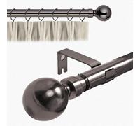 Aspire Homeware Curtain Poles Metal Plain Ball Extendable Curtain Pole 160 cm to 300 cm Black Nickel Adjustable Curtain Rod 28 mm Diameter with 60 mm Finials, Rings, Brackets, and Fittings Set