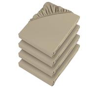 Aspire Homeware Double Fitted Sheet 4 Pack 25 Cm Deep Pocket Beige Bed Sheet - Soft & Breathable Fitted Bedsheet Brushed Microfiber Shrinkage and Fade Resistant Bottom Sheet