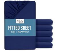 Aspire Homeware Double Fitted Sheet 6 Pack - 25 cm Deep Hotel Quality (Navy) Bed Sheets - Soft & Breathable Fitted Bed Sheets Double - Anti-Wrinkle Easy Care Fitted Sheets
