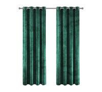 Aspire Homeware Emerald Green Eyelet Curtains 90x90 (2 Panels) with Tie Backs - Fully Lined Velvet Curtains for Bedroom, Window Curtain for Living Room (228cm x 228cm)