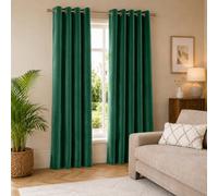 Aspire Homeware Emerald Green Velvet Curtain Room Darkening Blackout Eyelet Curtain Pair (W) 168Cm X (D)228Cm With Tie Back Pair