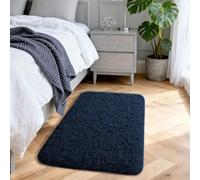 Aspire Homeware Fluffy Shaggy Small Rugs Living Room, 450 GSM Thick Soft Pile Non Slip Carpet, Machine Washable Bedside Rug for Bedroom, Hallway, Kids Nursery Room, Non-Shedding, Navy Blue, 50x80 cm