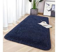 Aspire Homeware Fluffy Shaggy Small Rugs Living Room, 450 GSM Thick Soft Pile Non Slip Carpet, Machine Washable Bedside Rug for Bedroom, Hallway, Kids Nursery Room, Non-Shedding, Navy Blue, 60x110 cm