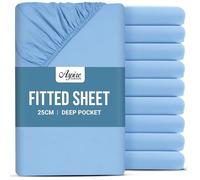 Aspire Homeware King Size Fitted Sheets 10 Pack - 25 cm Deep Hotel Quality (Light Blue) Bed Sheets - Soft & Breathable Fitted Sheets King Size - Anti-Wrinkle Easy Care Fitted Sheet
