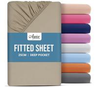 Aspire Homeware King Size Fitted Sheets - 25 cm Deep Hotel Quality (Beige) Bed Sheets - Soft & Breathable Fitted Sheets King Size - Anti-Wrinkle Easy Care Fitted Sheet