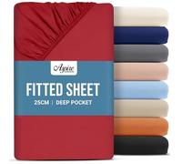 Aspire Homeware King Size Fitted Sheets - 25 cm Deep Hotel Quality (Red) Bed Sheets - Soft & Breathable Fitted Sheets King Size - Anti-Wrinkle Easy Care Fitted Sheet