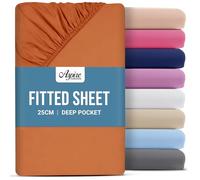 Aspire Homeware King Size Fitted Sheets - 25 cm Deep Hotel Quality (Rust) Bed Sheets - Soft & Breathable Fitted Sheets King Size - Anti-Wrinkle Easy Care Fitted Sheet