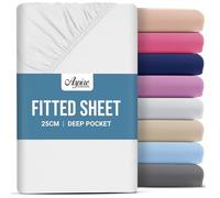 Aspire Homeware King Size Fitted Sheets - 25 cm Deep Hotel Quality (White) Bed Sheets - Soft & Breathable Fitted Sheets King Size - Anti-Wrinkle Easy Care Fitted Sheet