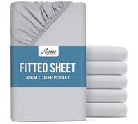 Aspire Homeware King Size Fitted Sheets 6 Pack - 25 cm Deep Hotel Quality (Silver) Bed Sheets - Soft & Breathable Fitted Sheets King Size - Anti-Wrinkle Easy Care Fitted Sheet