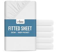 Aspire Homeware King Size Fitted Sheets 6 Pack - 25 cm Deep Hotel Quality (White) Bed Sheets - Soft & Breathable Fitted Sheets King Size - Anti-Wrinkle Easy Care Fitted Sheet