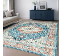 Aspire Homeware Machine Washable Extra Large Orange Teal Rugs Living Room 240x320 cm Low Pile Area Rugs For Bedroom, Dining Room, Soft Non Slip Carpet for Kids Room Vintage Design Boho Rug, Regal