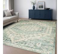 Aspire Homeware Machine Washable Extra Large Sage Green Rugs Living Room 200x290 cm Low Pile Area Rugs For Bedroom, Dining Room, Soft Non Slip Carpet for Kids Room Vintage Design Boho Rug, Ember