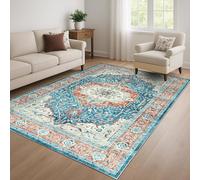Aspire Homeware Machine Washable Orange Teal Rugs Living Room 120 x 170 cm Large Short Pile Area Rugs for Bedroom Dining Room, Non Slip Carpet for Kids Room Soft Vintage Design Boho Rug, Regal