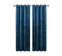 Aspire Homeware Navy Eyelet Curtains 90x90 (2 Panels) with Tie Backs - Fully Lined Velvet Curtains for Bedroom, Window Curtain for Living Room (228cm x 228cm)