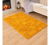 Aspire Homeware Non-Slip Ochre Shaggy Rug Soft Fluffy Washable Floor And Kitchen Rug, (L)110Cm X (W)60Cm