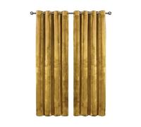 Aspire Homeware Ochre Eyelet Curtains 66x90 (2 Panels) with Tie Backs - Fully Lined Velvet Curtains for Bedroom, Window Curtain for Living Room (168cm x 228cm)