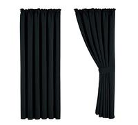 Aspire Homeware Pencil Pleat Blackout Curtains for Bedroom - Black Living Room Curtains 90x72 inch Drop Super Soft Thermal Insulated Black Out Kitchen Curtain Pair Panel + Tie Backs