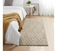 Aspire Homeware Rugs For Bedroom 80x150 cm - 100% Polyester Machine Washable Beige Rugs Living Room Anti Slip Hallway Carpet Runner, Modern Hollow Square High Low Pile Rug For Kids Room Non Shedding