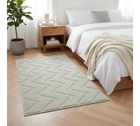 Aspire Homeware Rugs For Bedroom 80x150 cm - 100% Polyester Machine Washable Cream Rugs Living Room Anti Slip Hallway Carpet Runner, Modern Zig Zag High Low Pile Rug For Kids Room Non Shedding