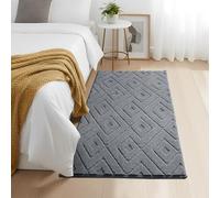 Aspire Homeware Rugs For Bedroom 80x150 cm - 100% Polyester Machine Washable Grey Rugs Living Room Anti Slip Hallway Carpet Runner, Modern Hollow Square High Low Pile Rug For Kids Room Non Shedding