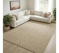 Aspire Homeware Rugs Living Room 120 x 170 cm - 100% Polyester Machine Washable Beige Rugs For Bedroom Large Anti Slip Bedside Carpet, Modern Hollow Square High Low Pile Rug For Kids Room Non Shedding