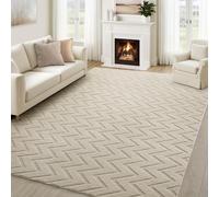 Aspire Homeware Rugs Living Room 120 x 170 cm - 100% Polyester Machine Washable Beige Rugs For Bedroom Large Anti Slip Bedside Carpet, Modern Zig Zag High Low Pile Rug For Kids Room Non Shedding